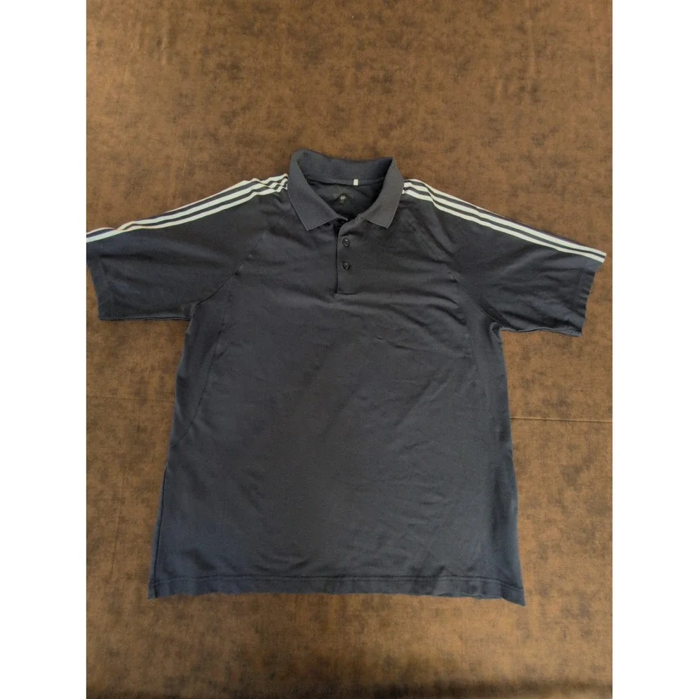 EUC‎ Adidas Mens Essentials Single Jersey 3-Stripes Polo Navy Blue / White Large